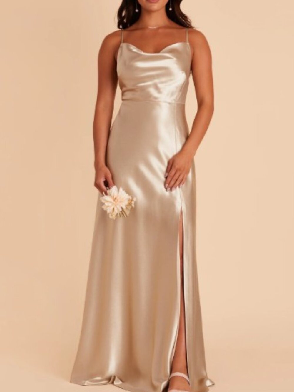 Birdy Grey Lisa Shiny Satin Bridesmaid Dress – Neutral Champagne – Size S
